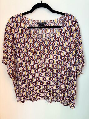 Monoprix Femme Multicolor Geometric V-Neck Short Sleeve Top